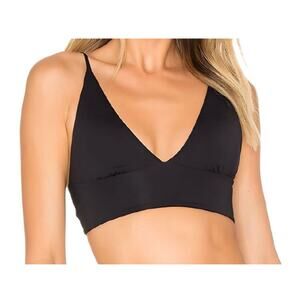 L*Space Olivia Deep V-Neck Swim Bikini Top Black XS
